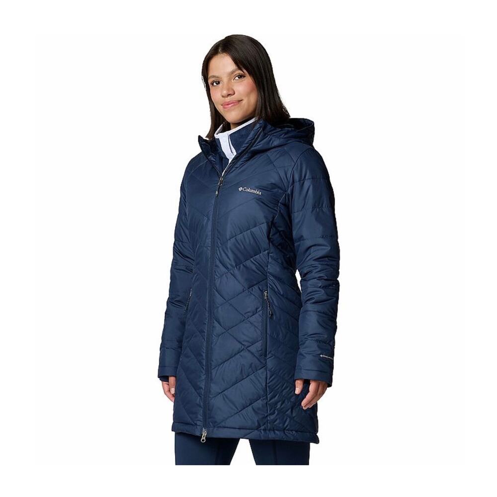 Columbia Heavenly Long Hooded Jacket Size L Navy Blue Great Condition - Picture 13 of 14
